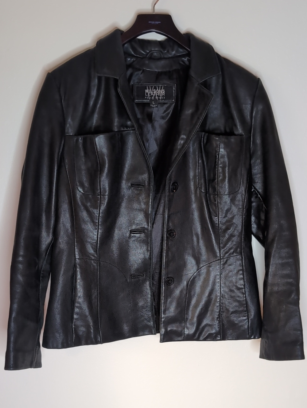 Wilsons Leather Black Women's Leather Button-Up Blazer Jacket